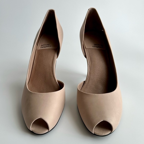 ✨New JEFFREY CAMPBELL Compose Leather Half d’Orsay Peep Toe Pumps Natural 10M - Picture 3 of 10